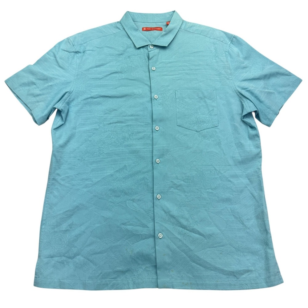 Tori Richard Shirt Mens L Pool Tranquil Garden Aloha Silk Blend NEEDS DRY CLEAN